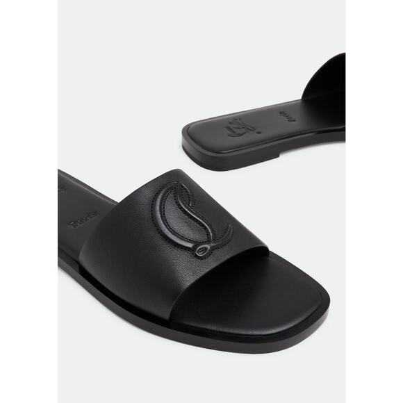 Christian Louboutin CL Mule Flat Black Leather Logo Slide Slip On Sandal 36 - Picture 5 of 16